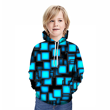 baratos 3D-Infantil Para Meninos Activo Moda de Rua Geométrica 3D Retalhos Estampado Manga Longa Moleton &amp; Blusa de Frio Azul