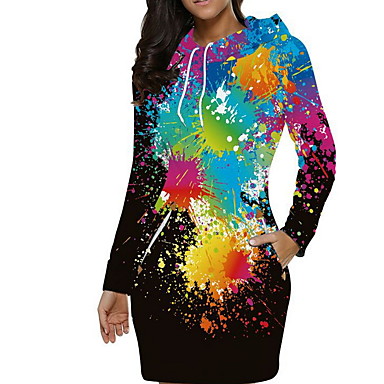 baratos Vestidos Estampados-Mulheres Elegante Reto Vestido Estampa Colorida Mini