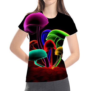 baratos Camisetas &amp; Regatas-Mulheres Camiseta Básico / Exagerado Estampado, 3D / Arco-Íris / Gráfico Preto