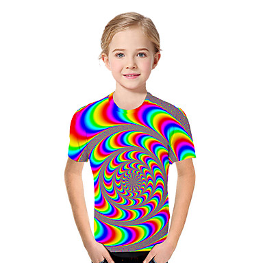 baratos Blusas para Meninas-Infantil Bébé Para Meninas Activo Básico Geométrica Estampado Estampa Colorida Estampado Manga Curta Camiseta Arco-íris