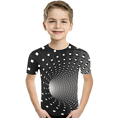 baratos Camisas para Meninos-Infantil Bébé Para Meninos Activo Básico Geométrica Estampado Estampa Colorida Estampado Manga Curta Camiseta Preto