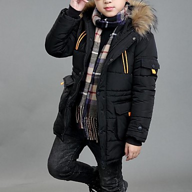 baratos Jaquetas &amp; Casacos para Meninos-Infantil Para Meninos Moda de Rua Sólido Capa &amp; Casaco Duvet Preto