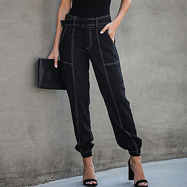 baratos Calças e Saias-Mulheres Moda de Rua Solto Algodão Jogger Calças - Sólido Preto, Clássico Preto S / M / L