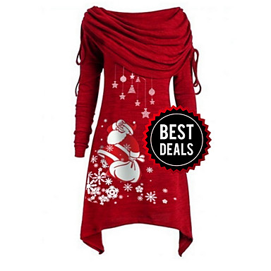 baratos Compras de Natal-Mulheres Festa Básico Evasê Vestido Geométrica Ombro a Ombro Assimétrico