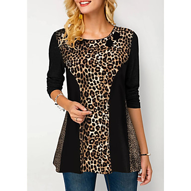baratos Mais Vendidos-Mulheres Camiseta Leopardo Preto