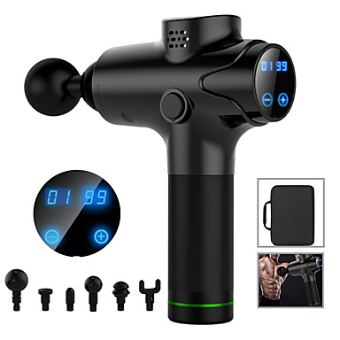 baratos Saúde &amp; Beleza-litbest 6 em 1 recarregável 2400 mah massagem g un 6 cabeça 20 velocidades 24 v massageador elétrico elétrico com adaptador em05 uso sem fio para alívio da tensão muscular homens esportes indicador de