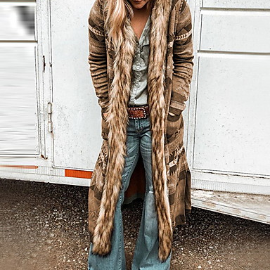 baratos Casacos de Mulher-Mulheres Diário Outono &amp; inverno Longo Casaco, Estampa Colorida Com Capuz Manga Longa Poliéster Roxo / Laranja / Azul