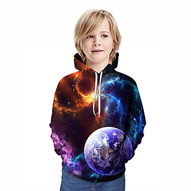 baratos 3D-Infantil Para Meninos Activo Moda de Rua Geométrica 3D Retalhos Estampado Manga Longa Moleton &amp; Blusa de Frio Arco-íris