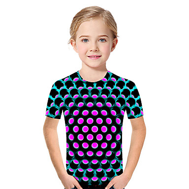 baratos Blusas para Meninas-Infantil Bébé Para Meninas Activo Básico Geométrica Estampado Estampa Colorida Estampado Manga Curta Camiseta Fúcsia