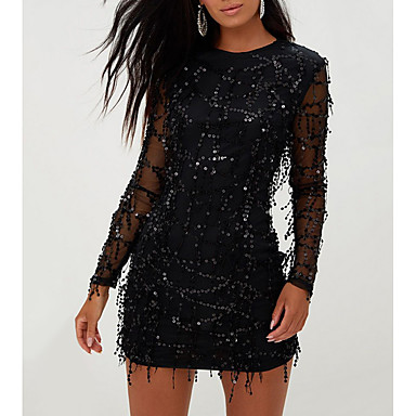 baratos Vestidos Baile Formatura-Mulheres Elegante Delgado Bainha Vestido Gola Redonda Acima do Joelho / Sexy