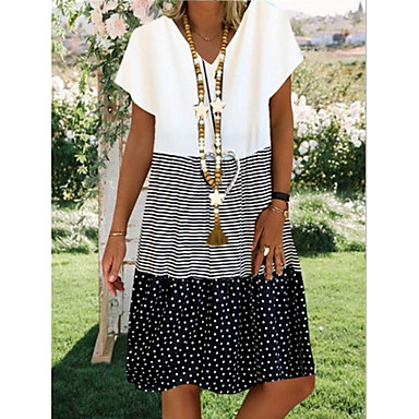 baratos Vestidos de Mulher-Mulheres Tamanhos Grandes Vestido no Joelho - Manga Curta Poá Listrado Estampado Verão Decote V Casual Boho 2020 Preto Vermelho Amarelo S M L XL XXL XXXL XXXXL XXXXXL