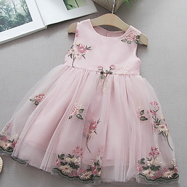 baratos Vestidos para Bebês-bebê Para Meninas Básico Floral / Estampa Colorida Sem Manga Vestido Branco