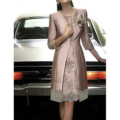 baratos Renda Romântica-Mulheres 2020 Rosa Vestido Elegante Para mãe Primavera &amp; Outono Coquetel Para Noite Bainha Duas Peças Floral Côr Sólida Renda Estilo Formal S M Delgado / Cetim