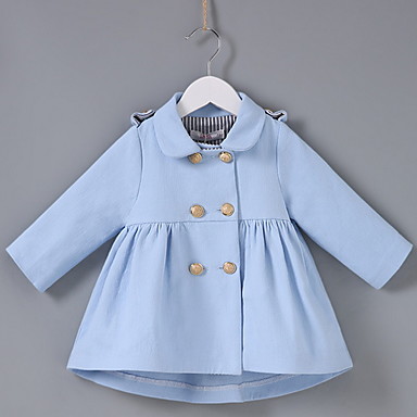 baratos Casacos para Bebês-bebê Para Meninas Moda de Rua Sólido Jaqueta &amp; Casaco Azul Claro