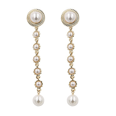 18K Gold Plated Two-Tone Round imitation Pearls With Pineapple charm Long Tassel Dangle Drop Earrings