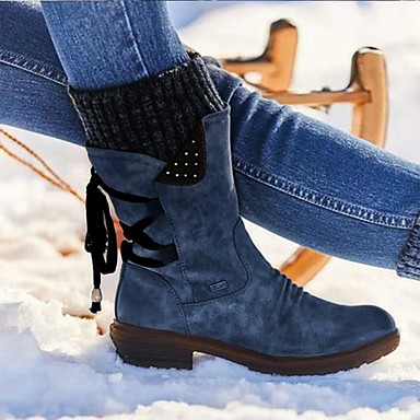 baratos Sapatos &amp; Bolsas-Mulheres Botas Sapatos Confortáveis Salto Robusto Ponta Redonda Couro Ecológico Botas Curtas / Ankle Inverno Preto / Roxo / Vermelho