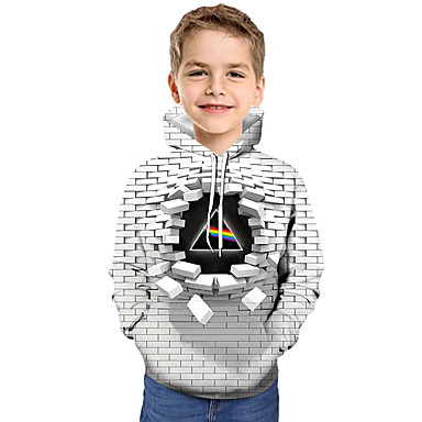 baratos Roupas de Meninos-Infantil Bébé Para Meninos Activo Básico Geométrica Estampa Colorida 3D Estampado Manga Longa Moleton &amp; Blusa de Frio Branco
