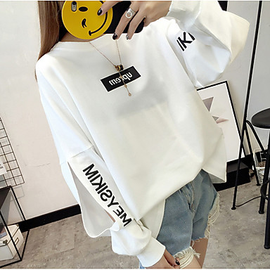 baratos Moletons com Capuz e Sem Capuz Femininos-Mulheres Moletom Letra Básico Solto Branco Preto Azul Fúcsia M L XL XXL