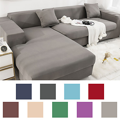 baratos Capas de Sofa-slipcovers estirados à prova de poeira sólidos estiramento em forma de l capa de sofá tecido super macio capa de sofá (você receberá 1 fronha como presente grátis)