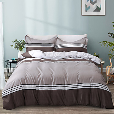 baratos Edredom-Série do hotel borgonha listras patchwork capa de edredon conjunto leve reversível macio 3pcs set (1 capa de edredon 2 travesseiros shams) rei / rainha