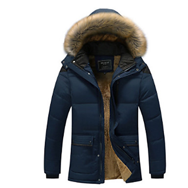 baratos Casacos de Penas e Parkas Masculinas-Homens Diário Básico Sólido Padrão Acolchoado, Poliéster Manga Longa Inverno Com Capuz Khaki / Preto / Azul Marinha M / L / XL