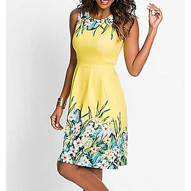 baratos Vestidos Estampados-Mulheres 2020 Amarelo Fúcsia Vestido Elegante Primavera Verão Evasê Floral Estampado S M