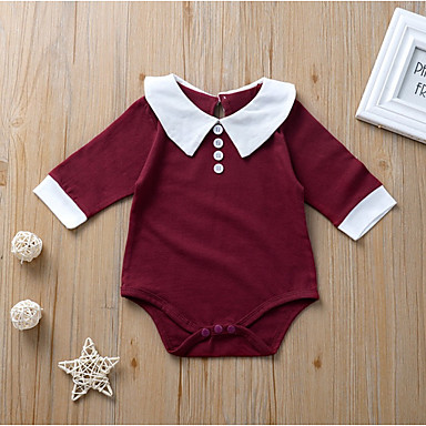 baratos Macacões &amp; Bodies de Bebê-bebê Para Meninas Básico Estampa Colorida Manga Longa Peça Única Vinho