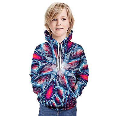 baratos Moletons Para Meninos-Infantil Para Meninos Activo Moda de Rua 3D Retalhos Estampado Manga Longa Moleton &amp; Blusa de Frio Arco-íris