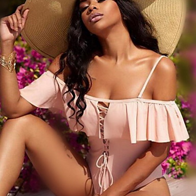 baratos Biquínis e Roupas de Banho Femininas-Mulheres Maiô Roupa de Banho roupa de banho - Sólido S M L Branco Preto Azul Vermelho Rosa