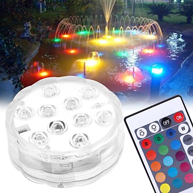 baratos Luminárias Externas-10 led submersível luzes controle remoto rgb mudando debaixo d'água luzes à prova d 'água para lagoa piscina fonte aquário vaso banheira de hidromassagem banheira decoração de festa iluminação 1 pcs