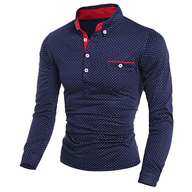 baratos Jaquetas Masculinas-Homens Poá Estampado Delgado Polo Colarinho de Camisa Branco / Preto / Azul Marinha / Manga Longa