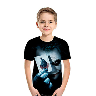 baratos Camisas para Meninos-Infantil Para Meninos Activo Moda de Rua Geométrica Estampa Colorida 3D Manga Curta Camiseta Preto