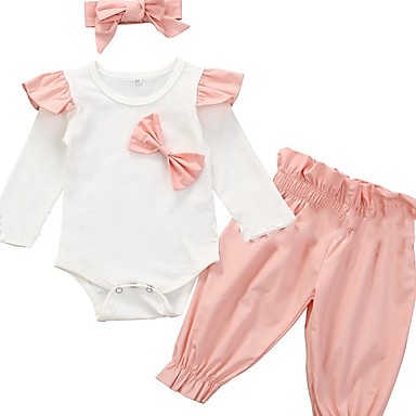 baratos Conjuntos para Bebês-bebê Para Meninas Básico Sólido Manga Longa Padrão Padrão Conjunto Rosa