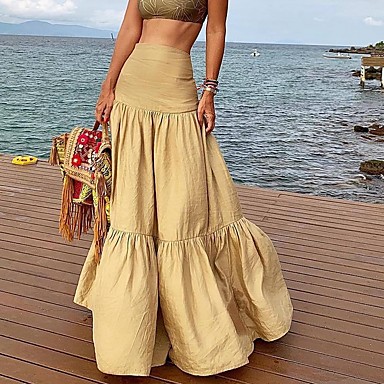 baratos Saias Femininas-Mulheres Balanço Saias - Sólido Khaki S M L