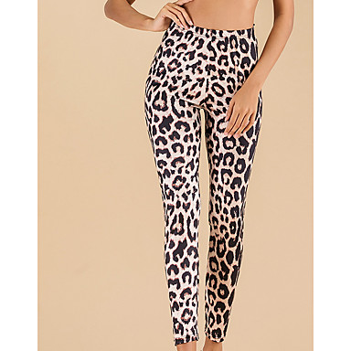 baratos Leggings-Mulheres Básico Legging - Leopardo, Estampado Cintura Média Marron S M L