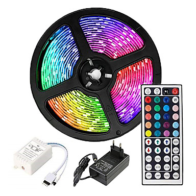 baratos LED Super Sale-5m Faixas de Luzes LED Flexíveis Conjuntos de Luzes Faixas de Luzes RGB LEDs 3528 SMD 8mm RGB Controlo Remoto Cortável Regulável 100-240 V / Conetável / Auto-Adesivo / Cores Variáveis / IP44