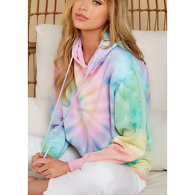 baratos Blusas Femininas-Mulheres Moletom Tie Dye Básico Arco-íris S M L XL XXL