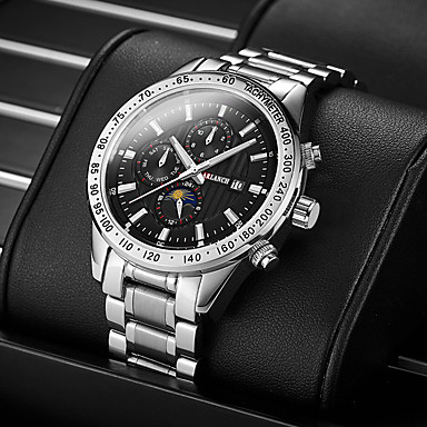 baratos Relógios Masculinos-Homens Relógios de aço Quartzo Aço Inoxidável 30 m Impermeável Calendário Data do dia Analógico Fashion Legal - Preto / Prateado Black + Gloden Preto Um ano Ciclo de Vida da Bateria