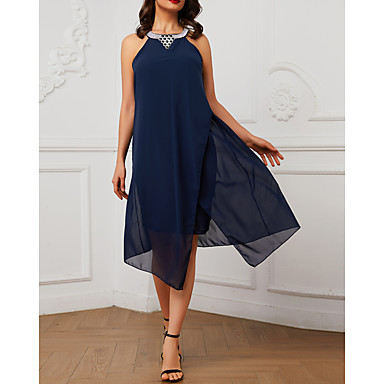 baratos Vestidos Midi-Mulheres Vestido A-Line Chiffon Mini Vestido - Sem Manga Paetês Com Miçangas Chifon Nadador Boho Feriado Casual Praia Chiffon Delgado Kentucky Derby Vinho Preto Azul Roxo Azul Marinha S M L XL XXL