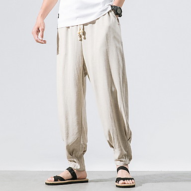 baratos Chinos-Homens Básico Solto Chinos Calças - Sólido Com Cordão Vinho Preto Azul Marinha US32 / UK32 / EU40 / US34 / UK34 / EU42