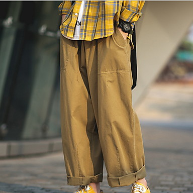 baratos Chinos-Homens Básico Solto Algodão Chinos Calças - Sólido Outono Preto Khaki Verde US36 / UK36 / EU44 / US38 / UK38 / EU46 / US40 / UK40 / EU48