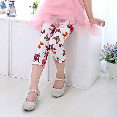 baratos Calças &amp; Leggings para Meninas-Infantil Bébé Para Meninas Boho Borboleta Floral Leggings Branco