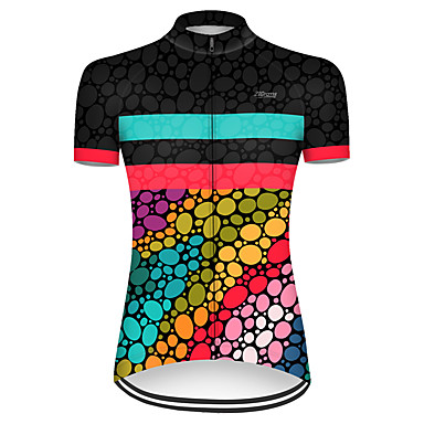baratos Roupa de Ciclismo-21Grams Mulheres Manga Curta Camisa para Ciclismo Poliéster Preto / Vermelho Poá Gradiente Moto Camisa / Roupas Para Esporte Blusas Ciclismo de Montanha Ciclismo de Estrada Respirável Secagem Rápida