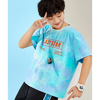 baratos Camisas para Meninos-Infantil Para Meninos Básico Tie Dye Manga Curta Camiseta Azul