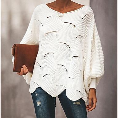 baratos Tops Femininos-Mulheres Sólido Manga Longa Manga Alargamento Pulôver Camisola Jumper, Decote em U Primavera / Outono Preto / Branco / Rosa S / M / L