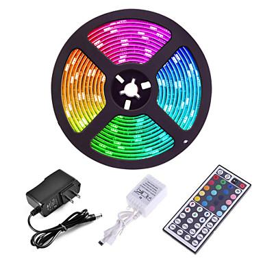 baratos LED Super Sale-5m Conjuntos de Luzes LEDs 3528 SMD 8mm RGB Controlo Remoto Cortável Regulável 12 V / Conetável / Auto-Adesivo / Cores Variáveis / IP44