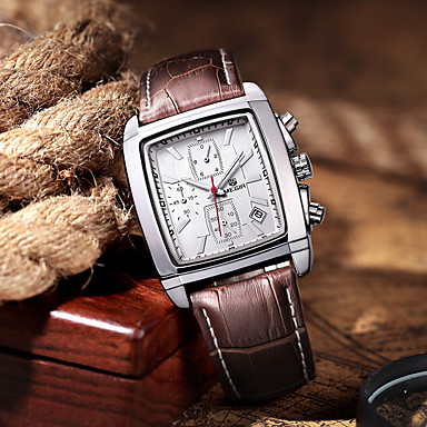 baratos Relógios Esportivos-MEGIR Homens Relógio Esportivo Quartzo Estilo Moderno Esportivo Couro Legitimo Preta / Marrom 30 m Calendário Cronógrafo Novo Design Analógico Vintage Fashion - Branco Preto Dois anos Ciclo de Vida