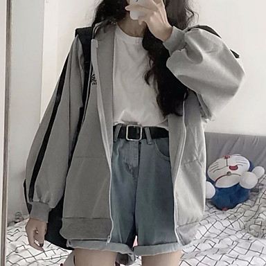 baratos Moletons com Capuz e Sem Capuz Femininos-Mulheres Moletom Estampa Colorida Básico Cinzento M L XL XXL