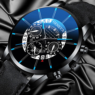 baratos Pulseiras de Couro para Relógios-Homens Relógio Elegante Quartzo Estilo Moderno Fashion Couro Preta Calendário Gravação Oca Mostrador Grande Analógico Minimalista Cara grande - Preto / Prateado Black + Gloden Preto / amarelo Um ano