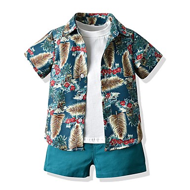 baratos Conjuntos para Meninos-Infantil Para Meninos Básico Estampado Manga Curta Conjunto Amarelo